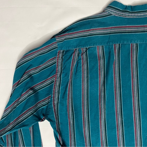 Vintage Men’s Oskkosh B’Gosh Striped Teal Shirt Size Large - Picture 12 of 16